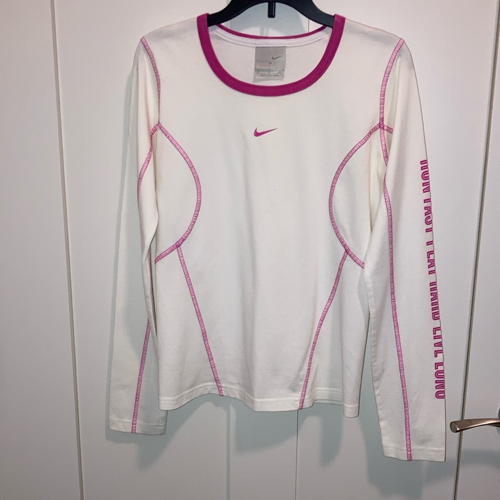 Nike Cream and Pink Long Sleeve Top